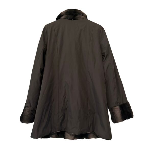 Dennis by Dennis Basso Reversible Faux Fur Hooded Coat Gray Black Large - Picture 8 of 11